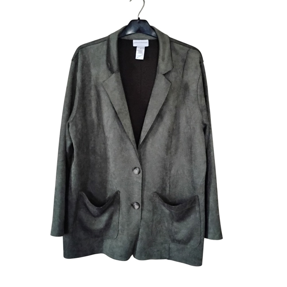Alfred Dunner Olive Green Faux Suede Blazer Jacket Womens Medium Two Button
